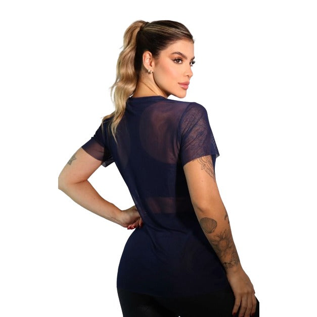 Camiseta Fitness Feminina Transparente Tule