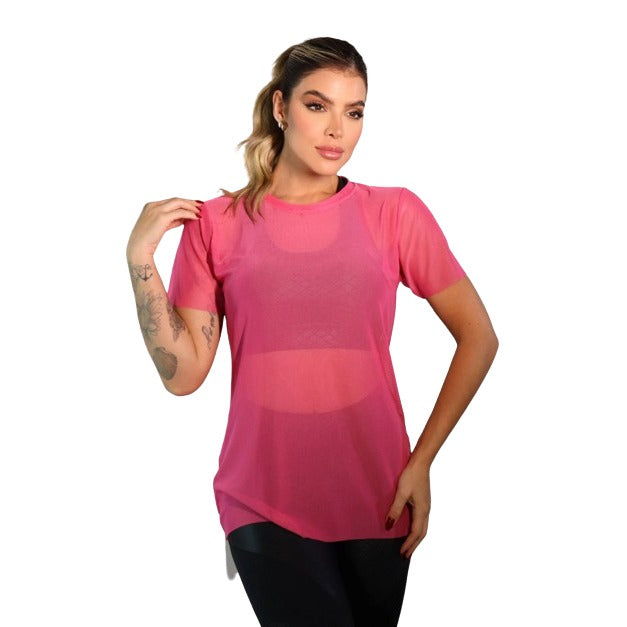 Camiseta Fitness Feminina Transparente Tule
