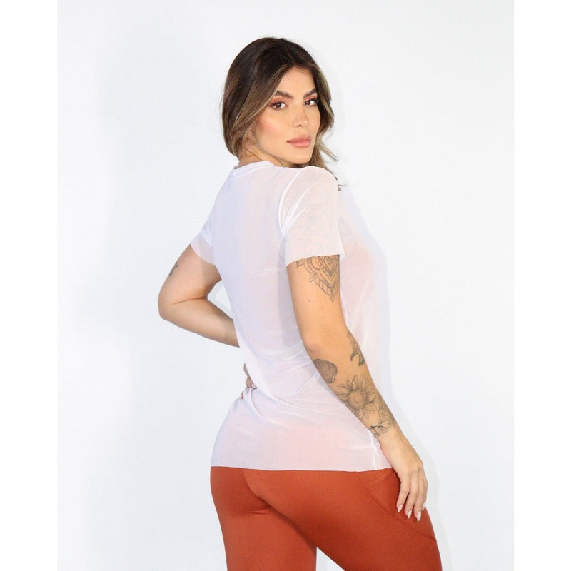 Camiseta Fitness Feminina Transparente Tule