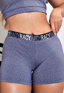 Short Fitness Cintura Alta Cinza Mescla com Elástico