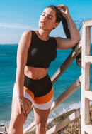 Short Fitness Preto Detalhe Laranja e Branco