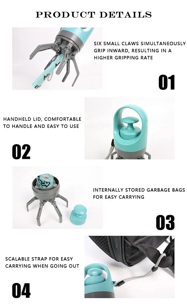 Garra Portátil Cocô Scooper com Saco de Lixo para Pets