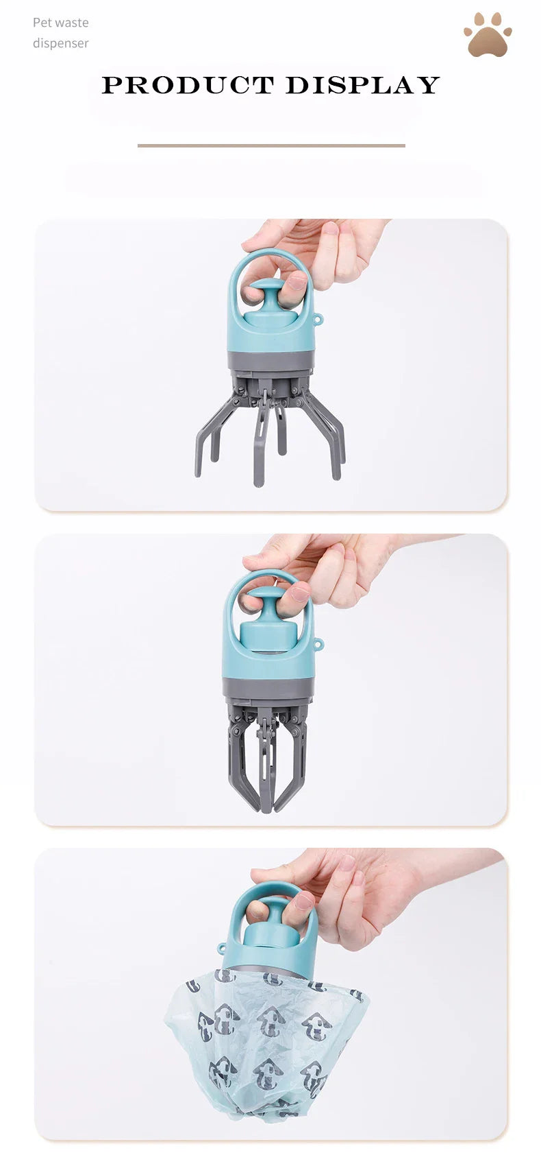 Garra Portátil Cocô Scooper com Saco de Lixo para Pets