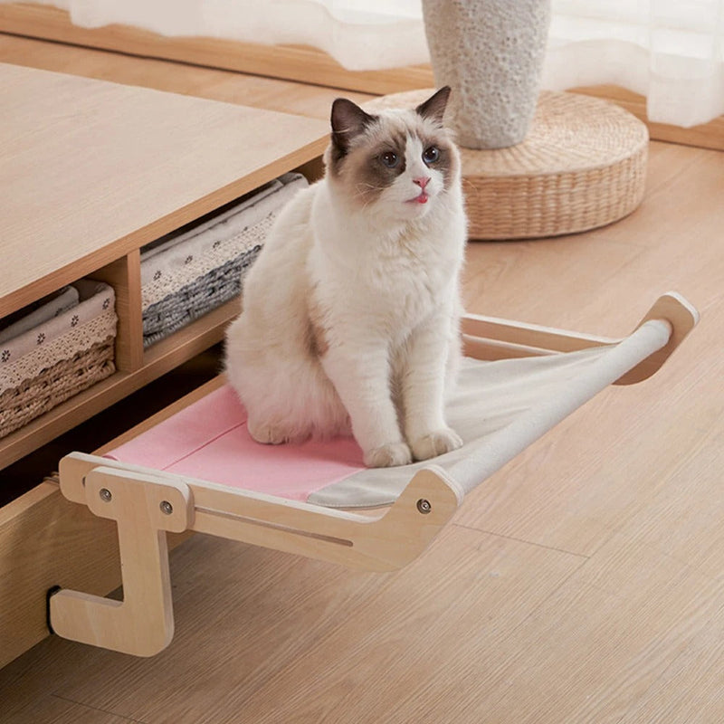 Cama de Madeira Ajustável para Gatos