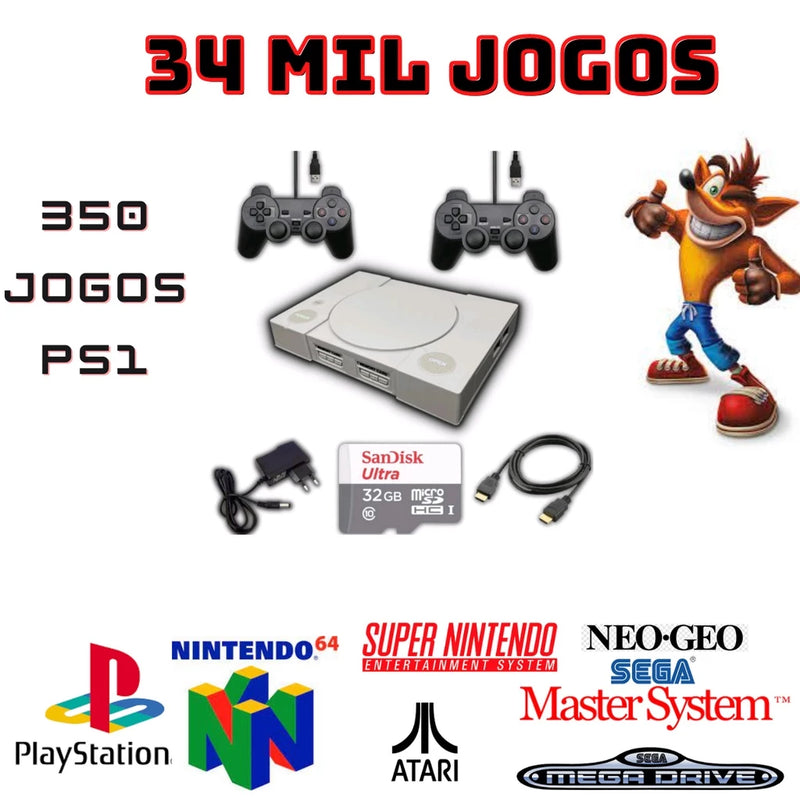 Mini Super Game Retro 34.000 mil Jogos 32gb 2 Controles