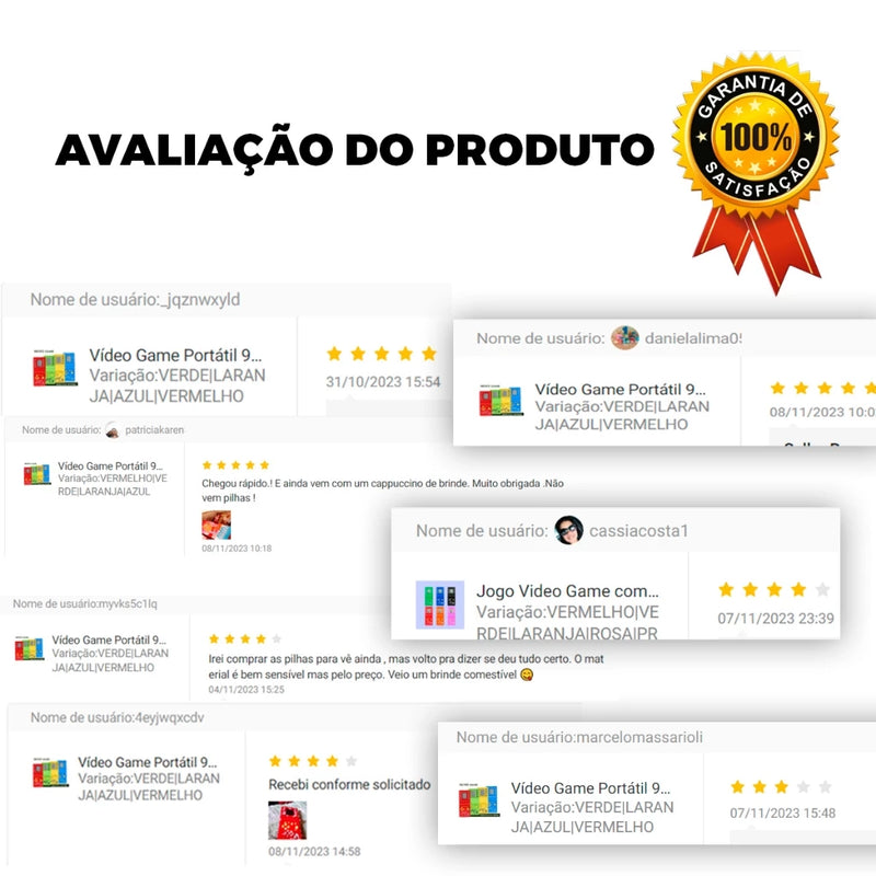 Kit Vídeo Game Portatil - Mini Game Retrô Cores Aleatórias Transparente.
