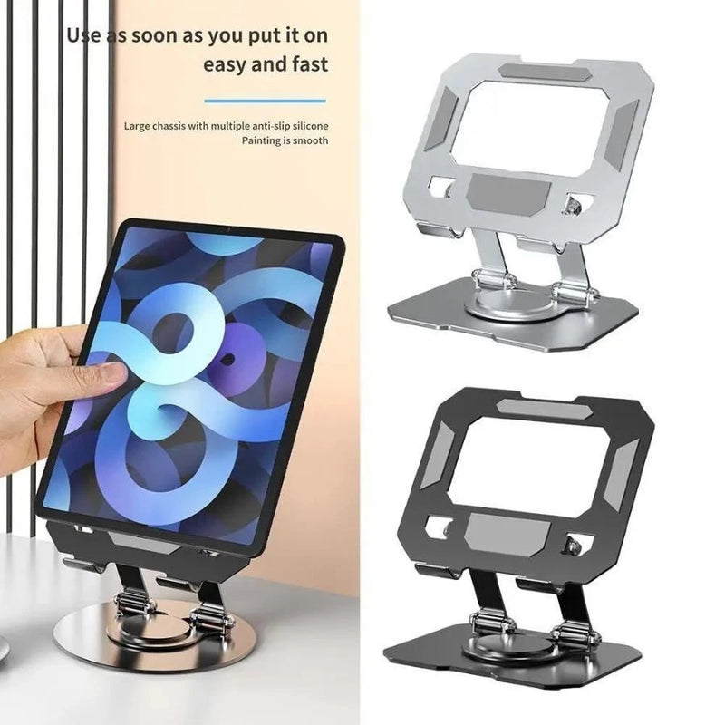 Suporte Alumínio de Mesa Base Rotatória Ajustável Dobrável 360º Para Tablets