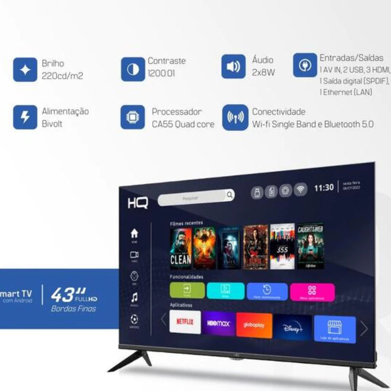SMART TV HQ 43" FULL HD TELA ANDROID 12