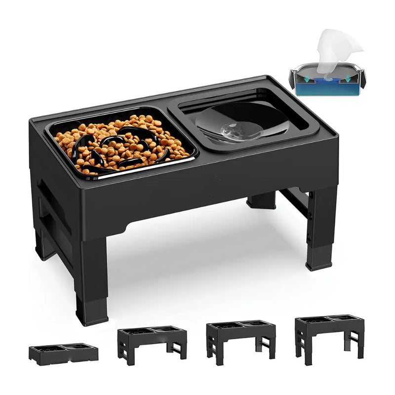 Comedouro e Bebedouro Elevado Ajustável para Cães e Gatos - Tigelas Inox