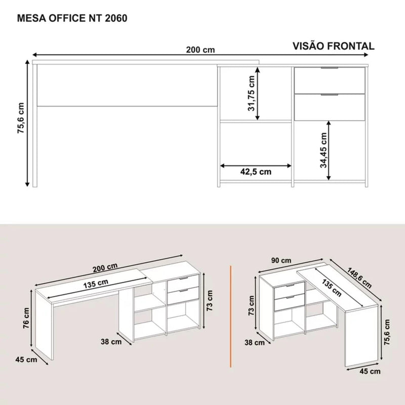 Mesa de Canto para escritório NT2060 Notável Móveis