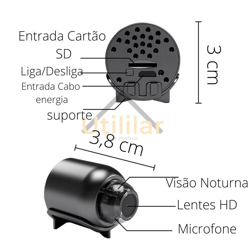 Mini Câmera Espiã Portátil - Imagem e Áudio - Versão HD 2025